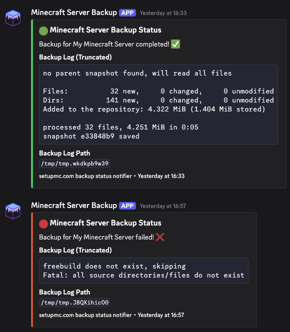 Backup notifications on Discord